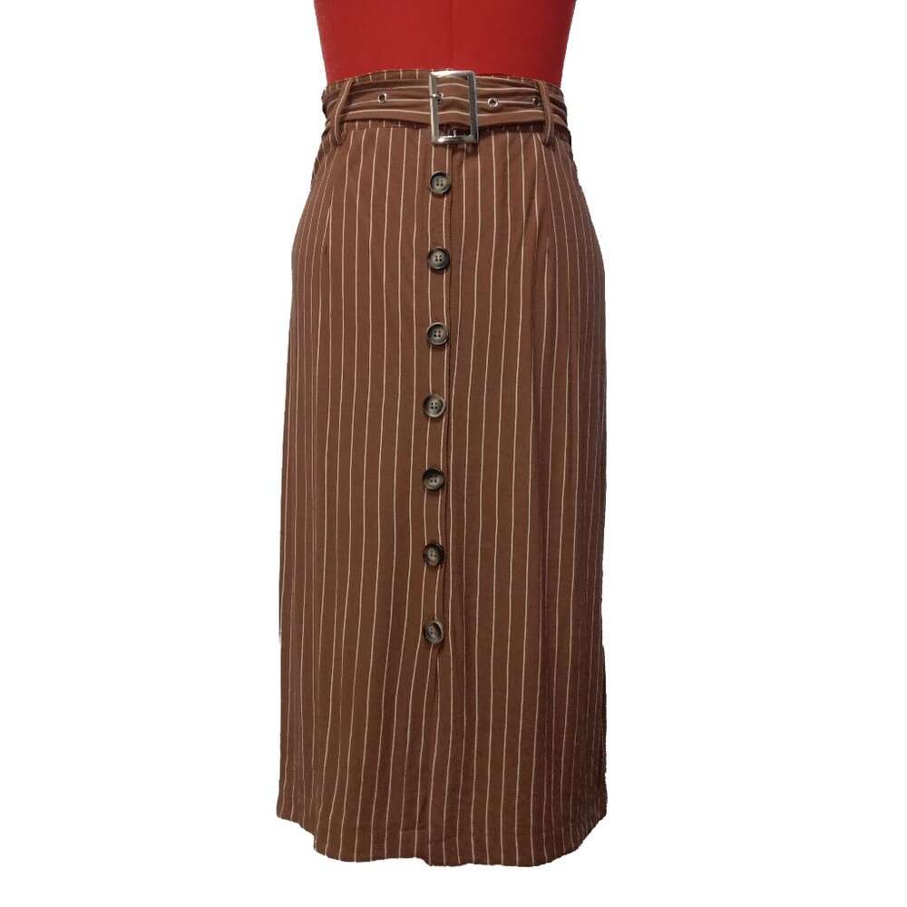 Say What? Rusty Orange And White Striped Lightweight Midi Skirt US S